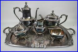 1847 Rogers Bros Silver Plate Daffodil Coffee Tea Set Service 6 Pieces Tray Rare