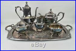 1847 Rogers Bros Silver Plate Daffodil Coffee Tea Set Service 6 Pieces Tray Rare