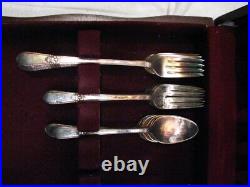 1847 Rogers Bros Silver Plate Flatware Adoration 45 pcs Silverplate withBox D