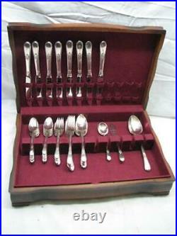 1847 Rogers Bros Silver Plate Flatware Adoration 52 pcs Silverplate withBox E