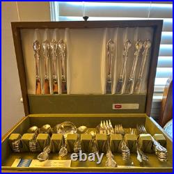 1847 Rogers Bros Silverplate 63 pc Flatware Set for 9 Floral Handles with Case