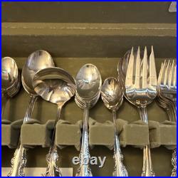 1847 Rogers Bros Silverplate 63 pc Flatware Set for 9 Floral Handles with Case