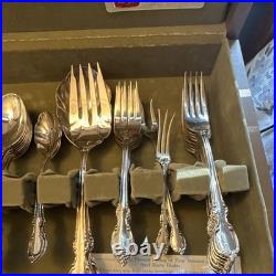 1847 Rogers Bros Silverplate 63 pc Flatware Set for 9 Floral Handles with Case