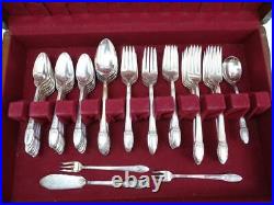 1847 Rogers Bros Silverplate First Love Pattern Flatware 83 Pieces Wood Case
