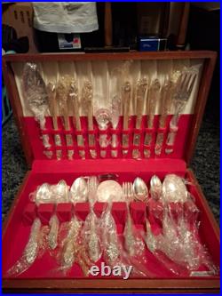 1847 Rogers Bros Silverplate Flatware Set 59pc Service for 8 Floral Case