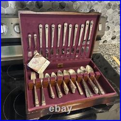 1847 Rogers Bros Silverplate Flatware Set Eternally Yours 7O Pieces With Box