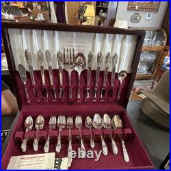 1847 Rogers Bros Silverplate Flatware Set with Wood Case & Guarantee Card
