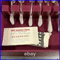 1847 Rogers Bros Silverplate Flatware Set with Wood Case & Guarantee Card