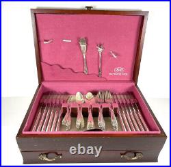 1847 Rogers Bros Silverware Daffodil 60+ Piece Set in Wooden Box Chest