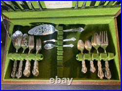 1847 Rogers Bros Silverware Set Heritage 49 pc withIntricate Carved Wooden Box