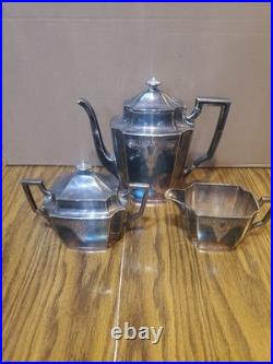 1847 Rogers Bros Tea Set Three-Piece Silver Plate'Ancestral' Pattern