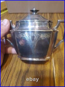 1847 Rogers Bros Tea Set Three-Piece Silver Plate'Ancestral' Pattern