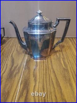 1847 Rogers Bros Tea Set Three-Piece Silver Plate'Ancestral' Pattern
