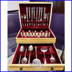 1847 Rogers Bros Vintage Silver Plate 1957 Adoration R 74-Pc Flatware Set 8