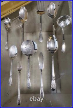 1847 Rogers Bros Vintage Silver Plate 1957 Adoration R 74-Pc Flatware Set 8