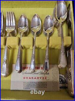1847 Rogers Brothers Silverware Set Adoration 77 pcs serves 8 plus Wooden Chest