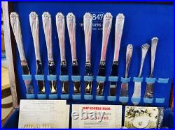 1847 Rogers Daffodil Flatware Service For Eight Original Wood Box 51 Pieces