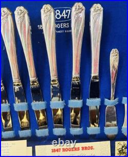 1847 Rogers Daffodil Flatware Service For Eight Original Wood Box 51 Pieces