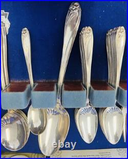 1847 Rogers Daffodil Flatware Service For Eight Original Wood Box 51 Pieces