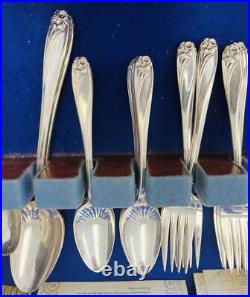 1847 Rogers Daffodil Flatware Service For Eight Original Wood Box 51 Pieces
