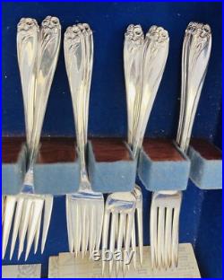 1847 Rogers Daffodil Flatware Service For Eight Original Wood Box 51 Pieces