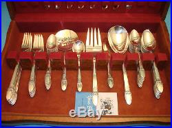 1847 Rogers FIRST LOVE Silverplate Flatware Set with Chest 54 Pcs Excellent Cond