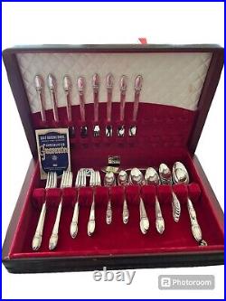 1847 Rogers IS Silverware Flatware SilverPlate WithChest -FIRST LOVE 52 PIECES