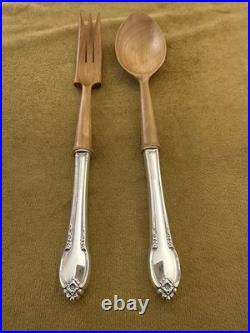 1847 Rogers REMEMBRANCE Silverplate Salad Serving Set- WOODEN HANDLES-UNUSED