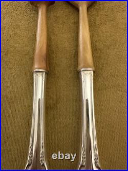 1847 Rogers REMEMBRANCE Silverplate Salad Serving Set- WOODEN HANDLES-UNUSED