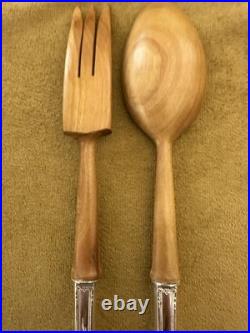 1847 Rogers REMEMBRANCE Silverplate Salad Serving Set- WOODEN HANDLES-UNUSED