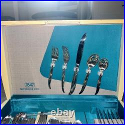 1847 Rogers Silver Plate FLAIR Flatware in Storage Box 52 Pieces Setting for 8