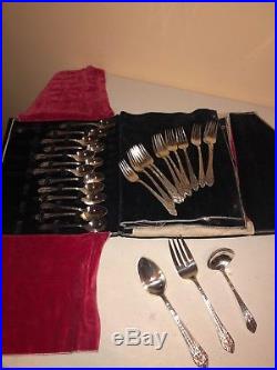 1847 Rogers Silver Plated Flatware Marquise 67 Piece Forks Soup Spoons Knives