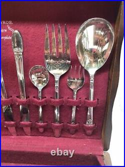 1847 Rogers Silverware Flatware SilverPlate WithChest -FIRST LOVE 61 PIECES
