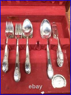 1847 Rogers Silverware Flatware SilverPlate WithChest -FIRST LOVE 63 PIECES