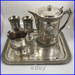 1860s Rogers Smith Ice Water Service Set Pitcher Goblets & Tray Silverplate