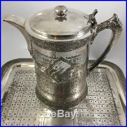1860s Rogers Smith Ice Water Service Set Pitcher Goblets & Tray Silverplate