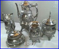 1870s ROGERS SMITH & CO #1924 Silverplate 7-Piece Coffee/Tea Service Set Antique