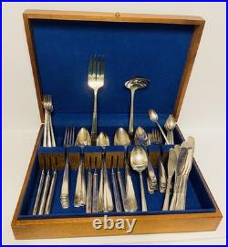 1881 Rogers Oneida Silver Plate Flatware Set 73PC Dovetail Wood Chest EXTRAS
