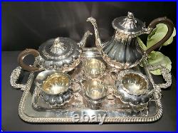 1881 Rogers Silver Plate Tea Service #7377 & Wm Rogers Tray #485 8 Pieces Set