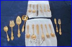 1881 Rogers/oneida Golden Baroque Rose 74 Pc Gold Plate Flatware Set Awesome