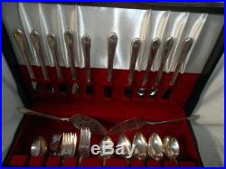 1936 WM. Rogers Meadowbrook Heather Silver Plated Flatware 76 pc. + Storage Box