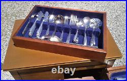 1947 Maple Silverware Cabinet Chest Stand w 1881 Rogers Silverware Capri Oneida