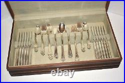 1947 Rogers Bros Silver Plate Flatware HER MAJESTY 62 Pieces With Wood Case