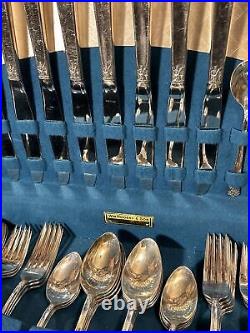 1950 WM Rogers & Son IS Silverplate APRIL Pattern Silverware 52 Pieces withcase