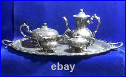 1950's FB Rogers Silver Plate Melon Coffee & Tea Set XL 29 Serving Tray 6 Piece