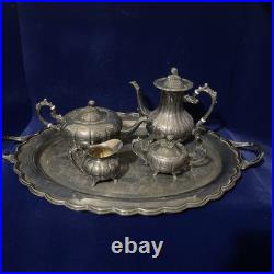 1950's FB Rogers Silver Plate Melon Coffee & Tea Set XL 29 Serving Tray 6 Piece