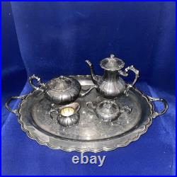 1950's FB Rogers Silver Plate Melon Coffee & Tea Set XL 29 Serving Tray 6 Piece