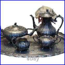 1950's FB Rogers Silver Plate Melon Coffee & Tea Set XL 29 Serving Tray 6 Piece