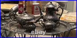 1950's FB Rogers Silver Plate Melon Coffee & Tea Set XL 29 Serving Tray 6 Piece