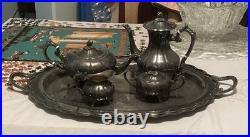 1950's FB Rogers Silver Plate Melon Coffee & Tea Set XL 29 Serving Tray 6 Piece